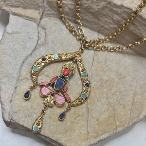 Vintage Signed ART Arthue Pepper Gold Tone Multi Gemstone Dangle Brooch